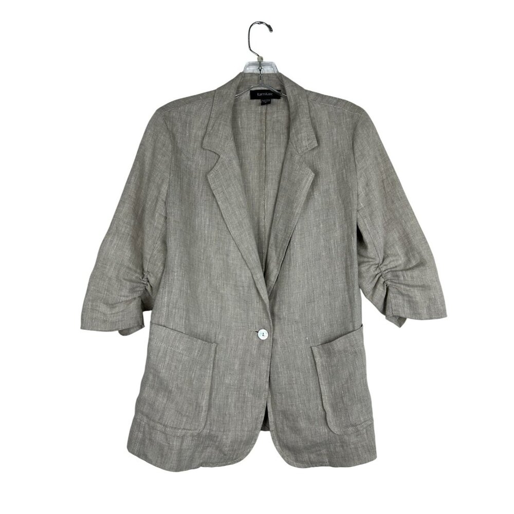 Karen Kane Jacket Women's S Beige Heather Linen Button Front Minimalist Capsule - Picture 7 of 11